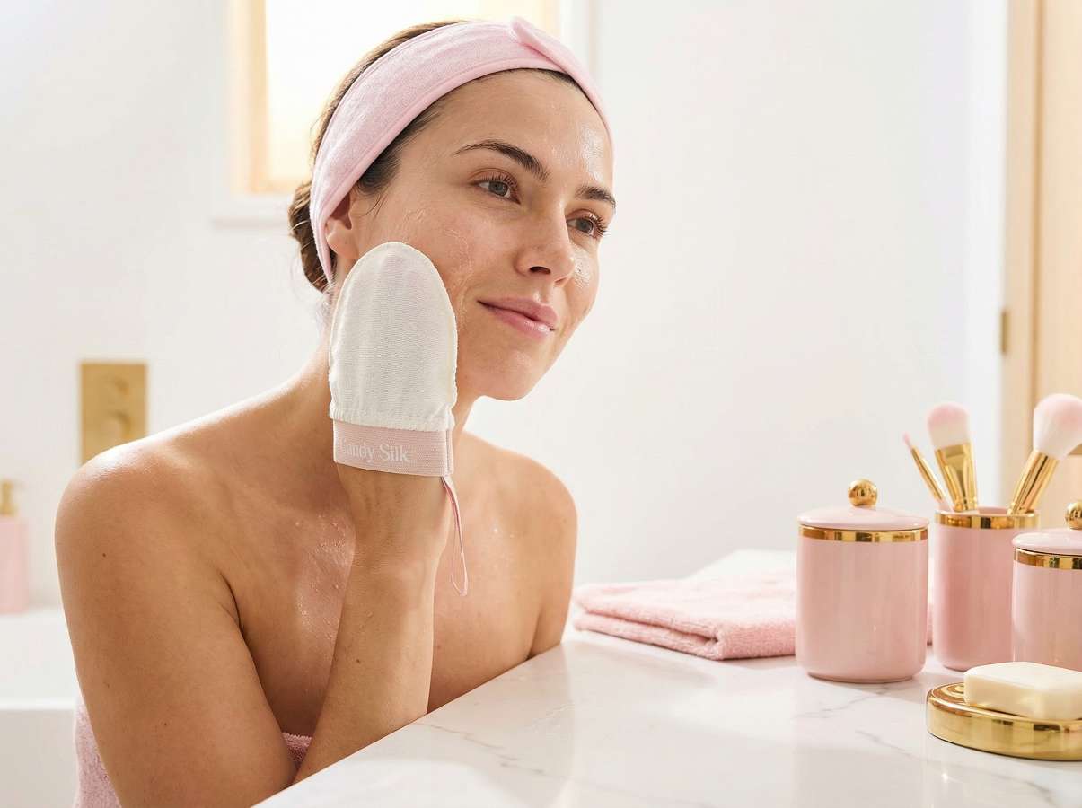 Gant exfoliant en soie pour visage