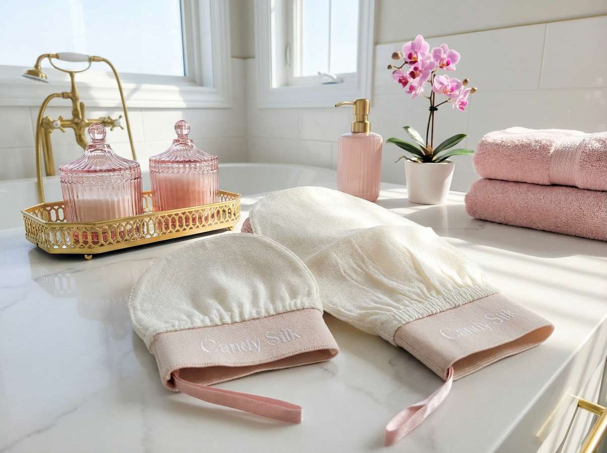 Gants Exfoliants En Soie, Duo Corps Et Visage